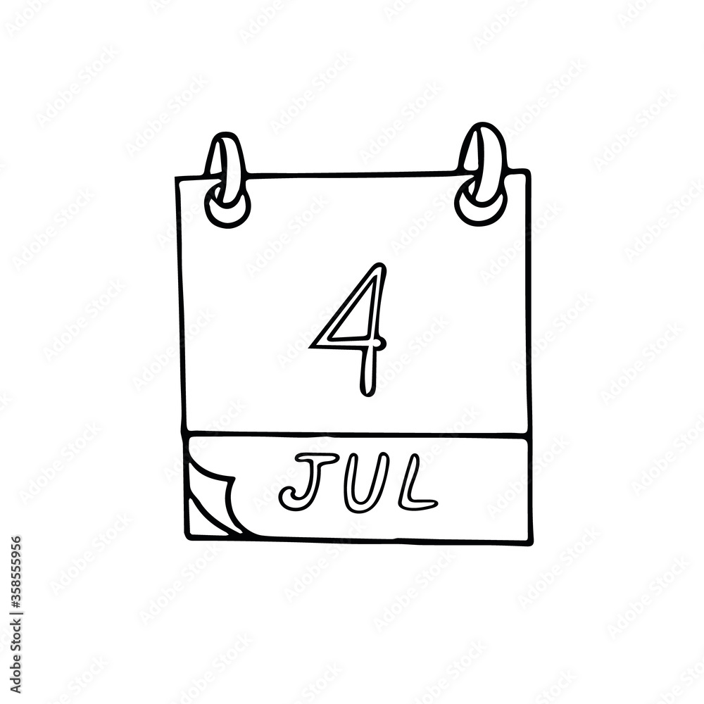 calendar hand drawn in doodle style. July 4. International Day of Cooperatives, Independence, date. icon, sticker, element, design. planning, business holiday calendar hand drawn in doodle style. July 4. International Day of Cooperatives, Independence, date. icon, sticker, element, design. planning, business holiday