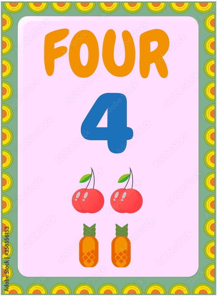 Naklejka premium Preschool and toddler math with cherry and pineapple design