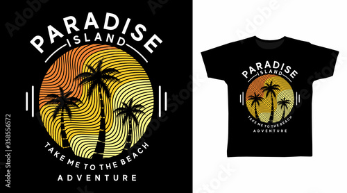 Paradise island with sunset design vector illustration, ready for print on t-shirt.