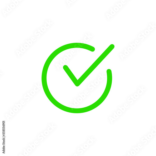 Green check mark icon. Tick symbol in green color, vector illustration.