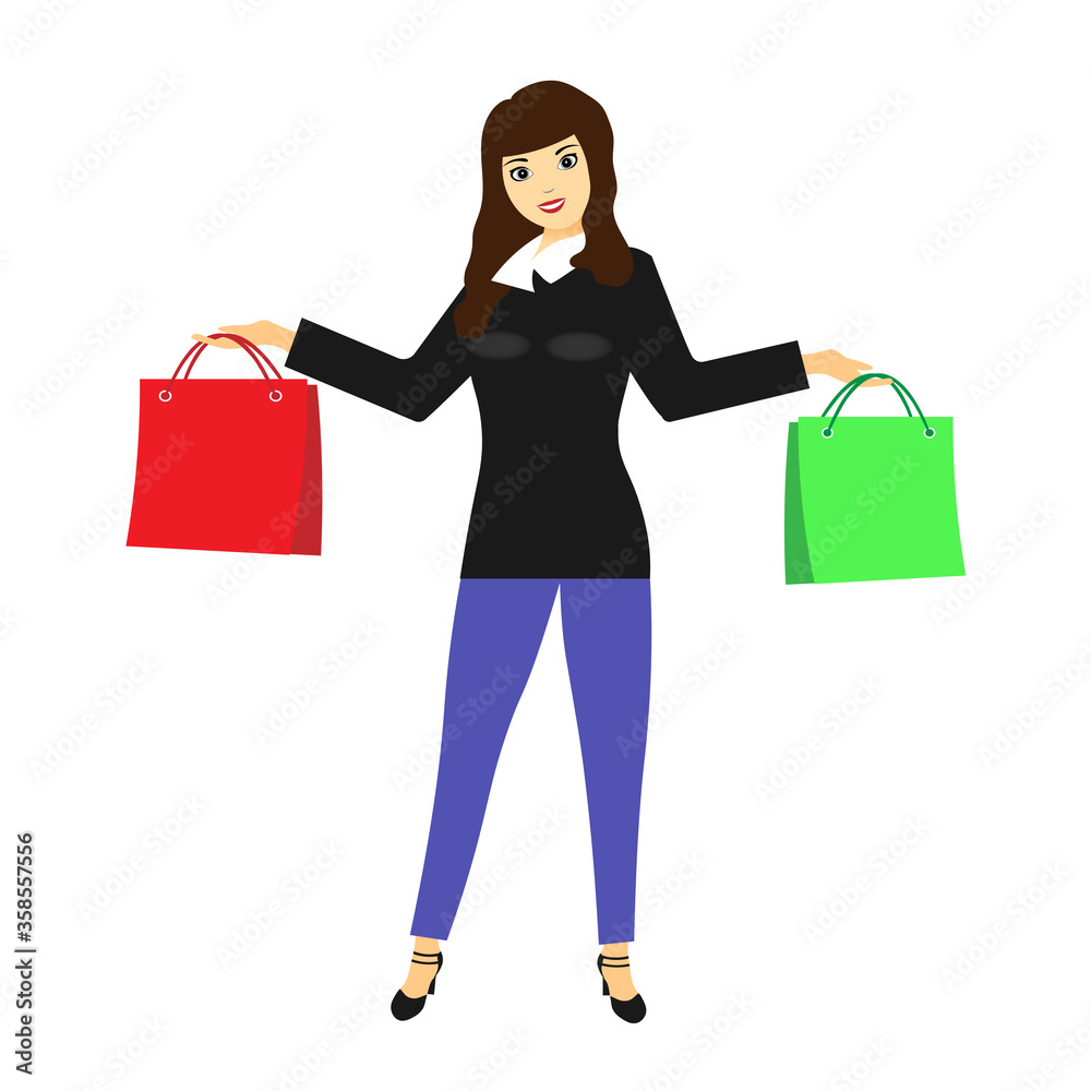 Vector illustration of a woman with bags
