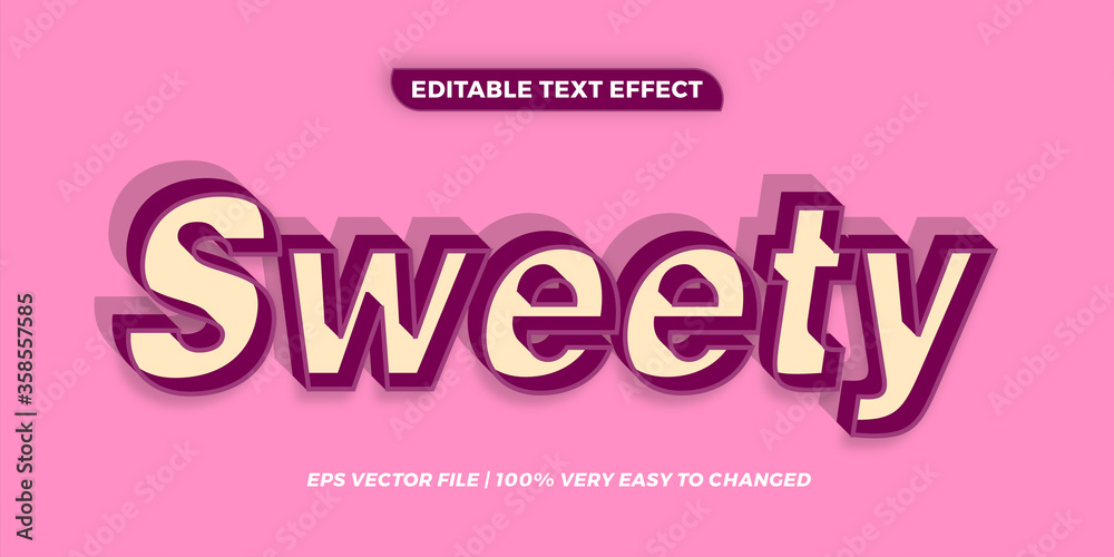 Text effect in 3d pastel color Sweety words text effect theme editable