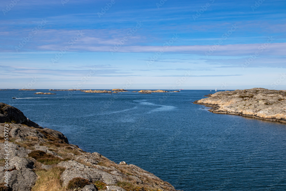 Swedish seascape in summertime. Rocks and blue sky