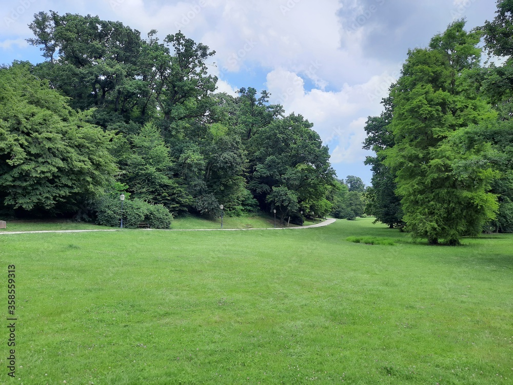 Empty public park (Maksimir, Zagreb, Croatia), during coronavirus lockdown