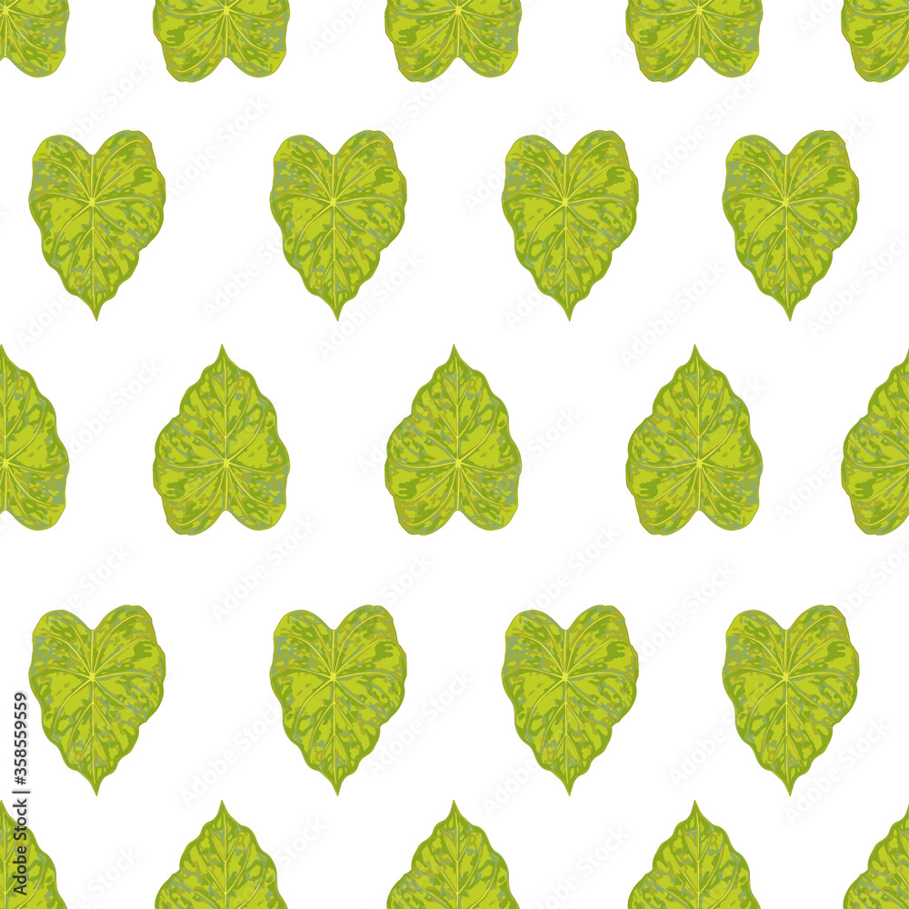Seamless green leaves vector pattern. Natural simple background on white. Hand drawn leaves tropical pattern.