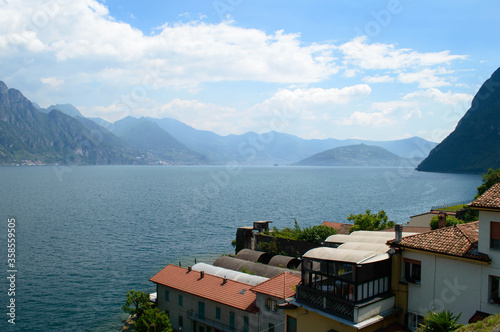 Amazing water and mountain landscape of the Iseo Lake in northern Italy