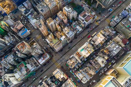 Canvas Print Top view of Hong Kong city