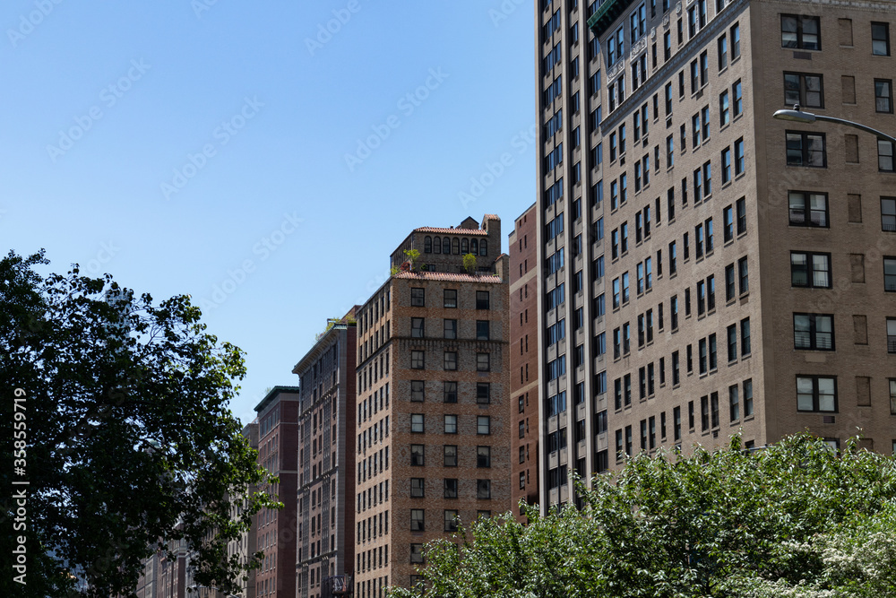 Row of Old Residential Skyscrapers on Park Avenue on the Upper East Side of New York City