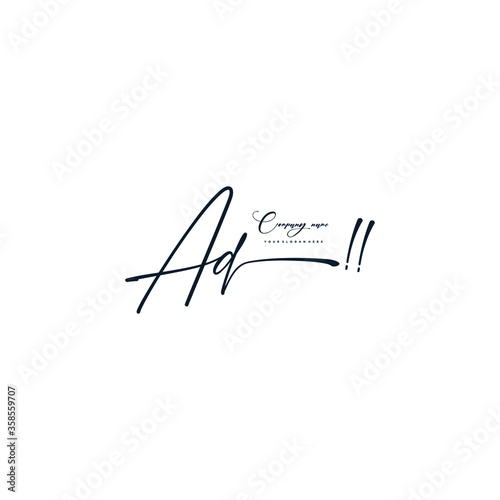 AD initials signature logo. Handwriting logo vector templates. Hand drawn Calligraphy lettering Vector illustration. photo