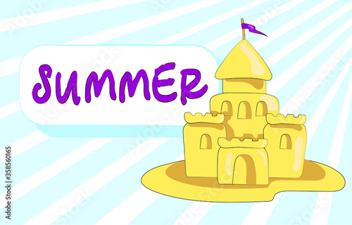 Summer sand castle on a blue background