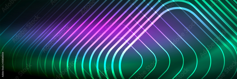 Shiny neon lines, stripes and waves, technology abstract background. Trendy abstract layout template for business or technology presentation, internet poster or web brochure cover, wallpaper Shiny neon lines, stripes and waves, technology abstract background. Trendy abstract layout template for business or technology presentation, internet poster or web brochure cover, wallpaper