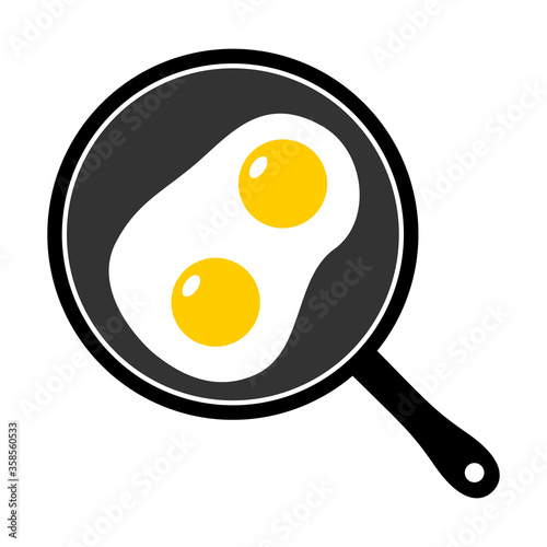 Omelette on a Frying Pan with Two Eggs. Vector Image.
