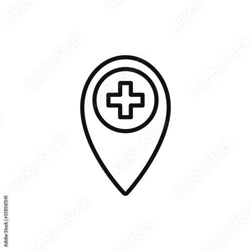 Simple icon of a hospital map pointer isolated on white background