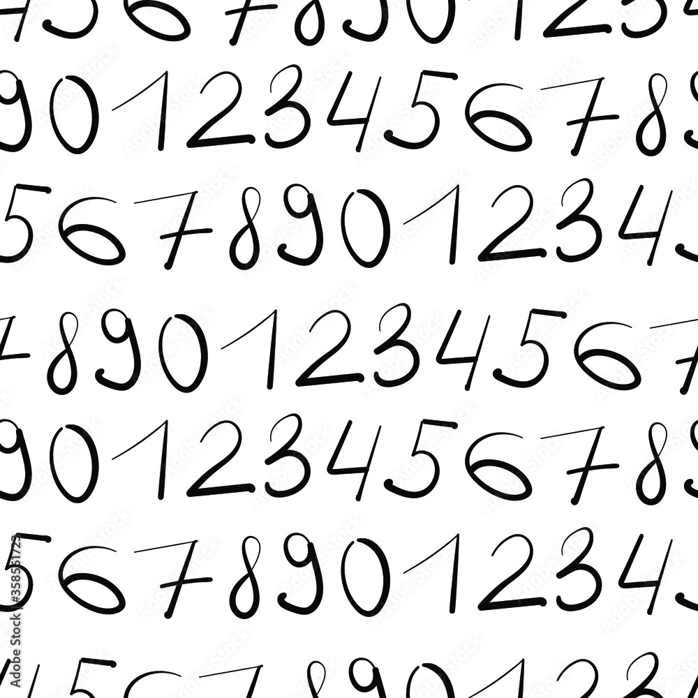 Hand drawn vector design of numbers. Black and white seamless pattern of digits in lines in order. The design is perfect for backgrounds, decorations, wrapping paper, packaging. Hand drawn vector design of numbers. Black and white seamless pattern of digits in lines in order. The design is perfect for backgrounds, decorations, wrapping paper, packaging.