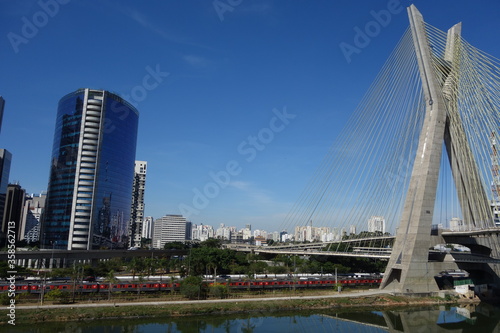 Sao Paulo Brazil  cable-stayed bridge  cityscape.  ponte estaiada 