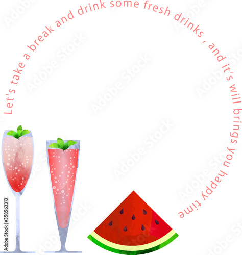 スイカのソーダのカットイラスト、コピースペース、カクテル、watermelon