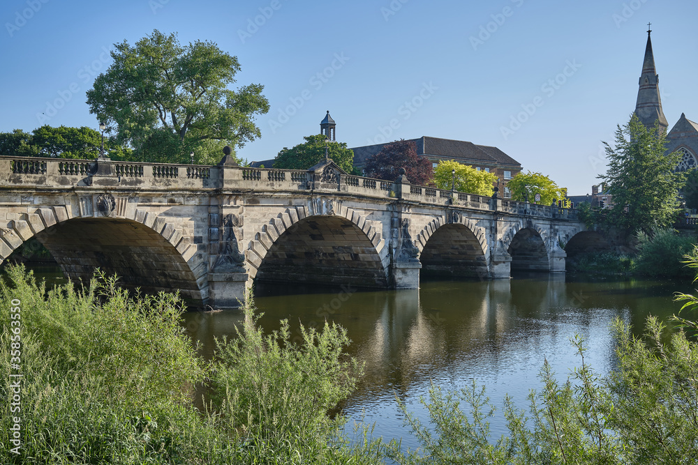 English Bridge across the River Severn in Shrewsbury, Shropshire, UK