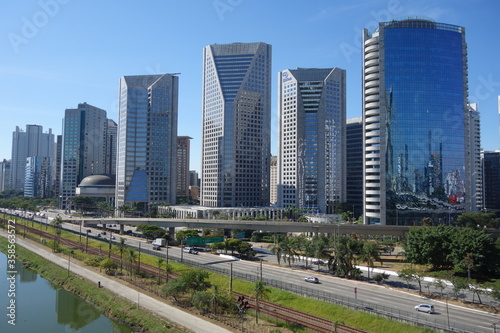 Sao Paulo/Brazil: Tiete river, cityscape and buildings