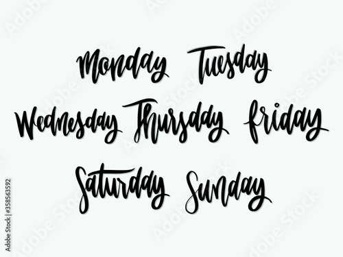 7 Days of the week. Hand written lettering isolated on white background.Vector template for poster, social network, banner, cards.
