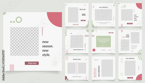 social media template banner fashion sale promotion. fully editable instagram and facebook square post frame puzzle trendy sale poster. red white green color