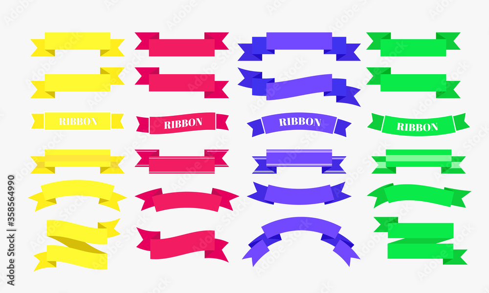 Set of design ribbons colorful ribbons. Flat banners with different colors.