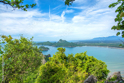 Beautiful high angle view sea sky background from the mountain at Khao Lom Muak, Hua-Hin District, Thailand