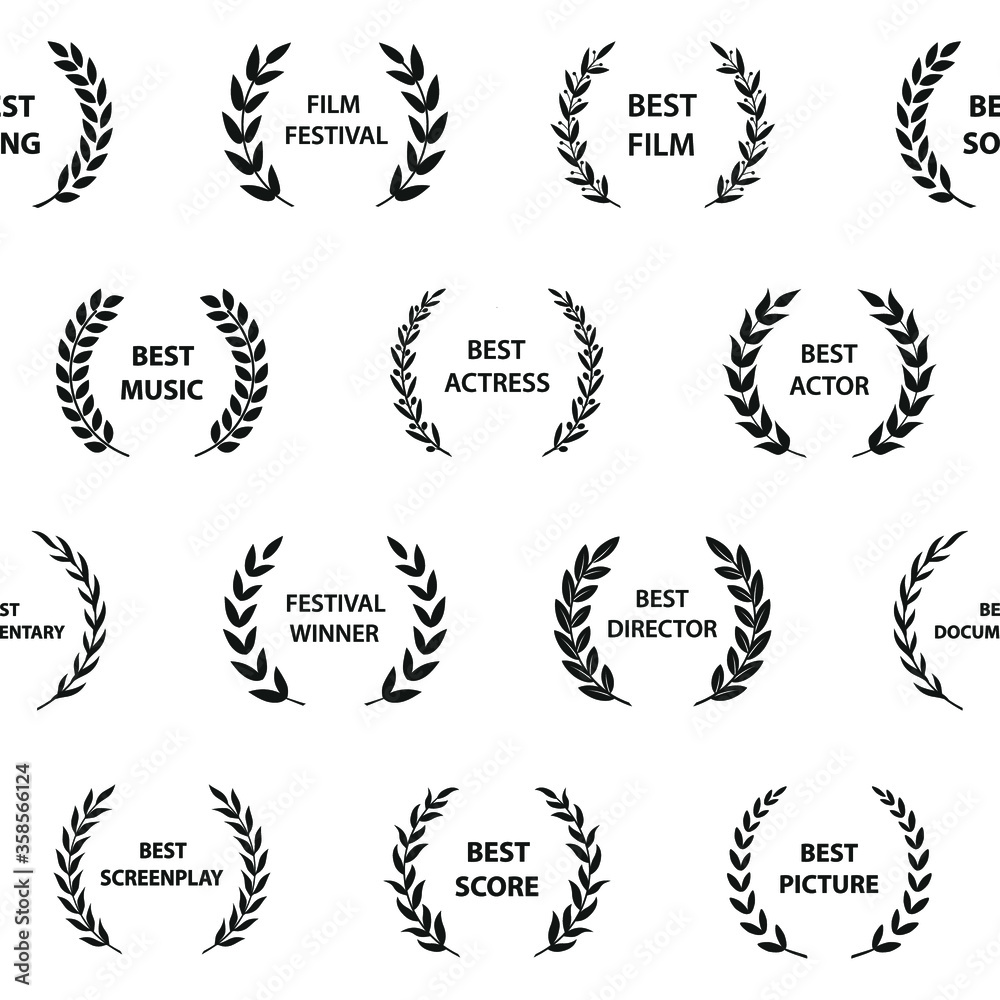 Black and white film award wreaths. Seamless pattern. Vector illustration. Black and white film award wreaths. Seamless pattern. Vector illustration.