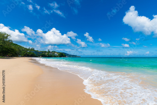 White sand beach and blue sky summer vacation