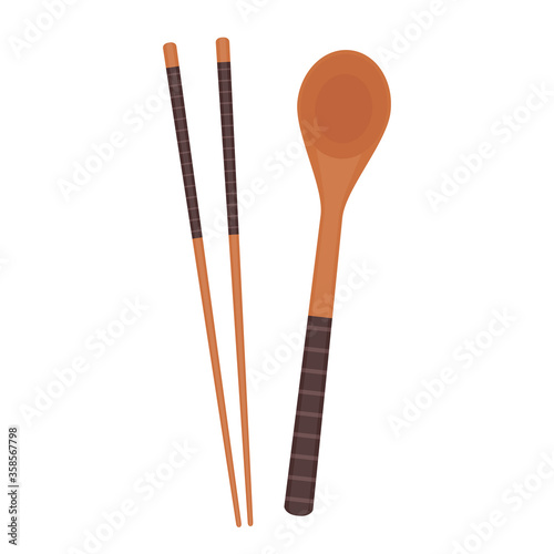 Chopsticks and spoon vector. chopsticks white background. wallpaper. free space for text. copy space.