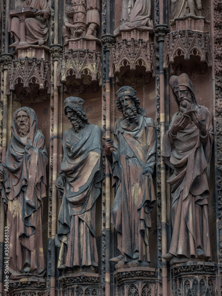 Outside of the Notre dane de Strasbourg Cathedral in Alsace