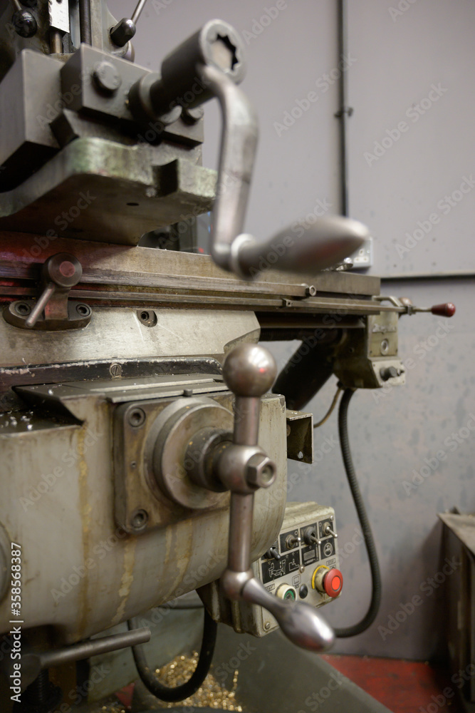 Old metal working fabrication machine close up