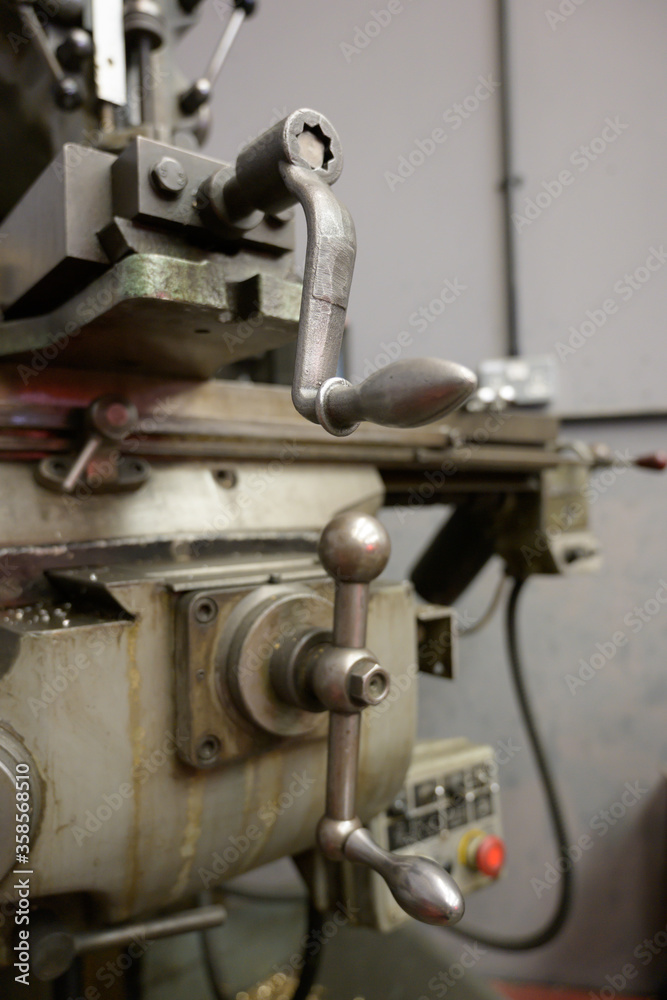Old metal working fabrication machine close up