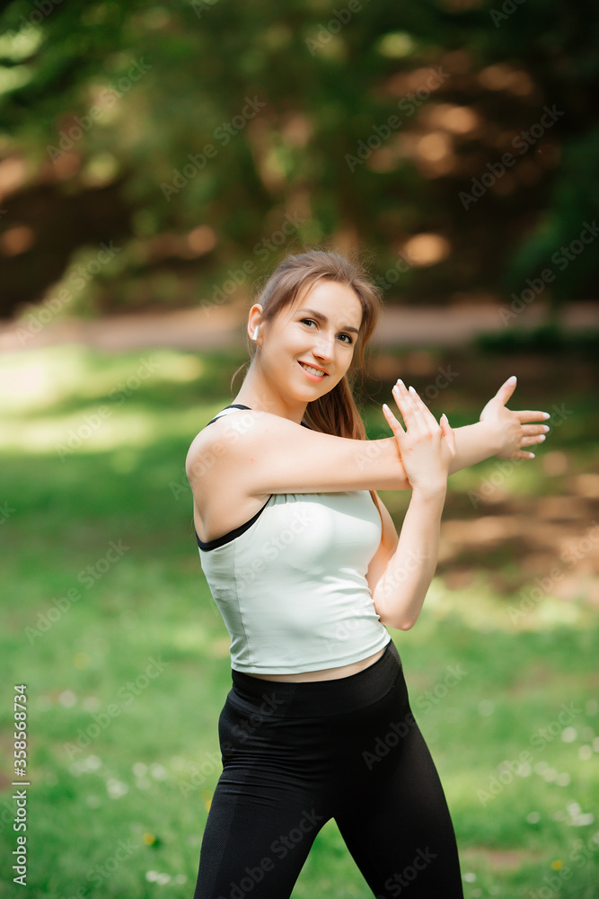 girl goes in for sports in the park of europe