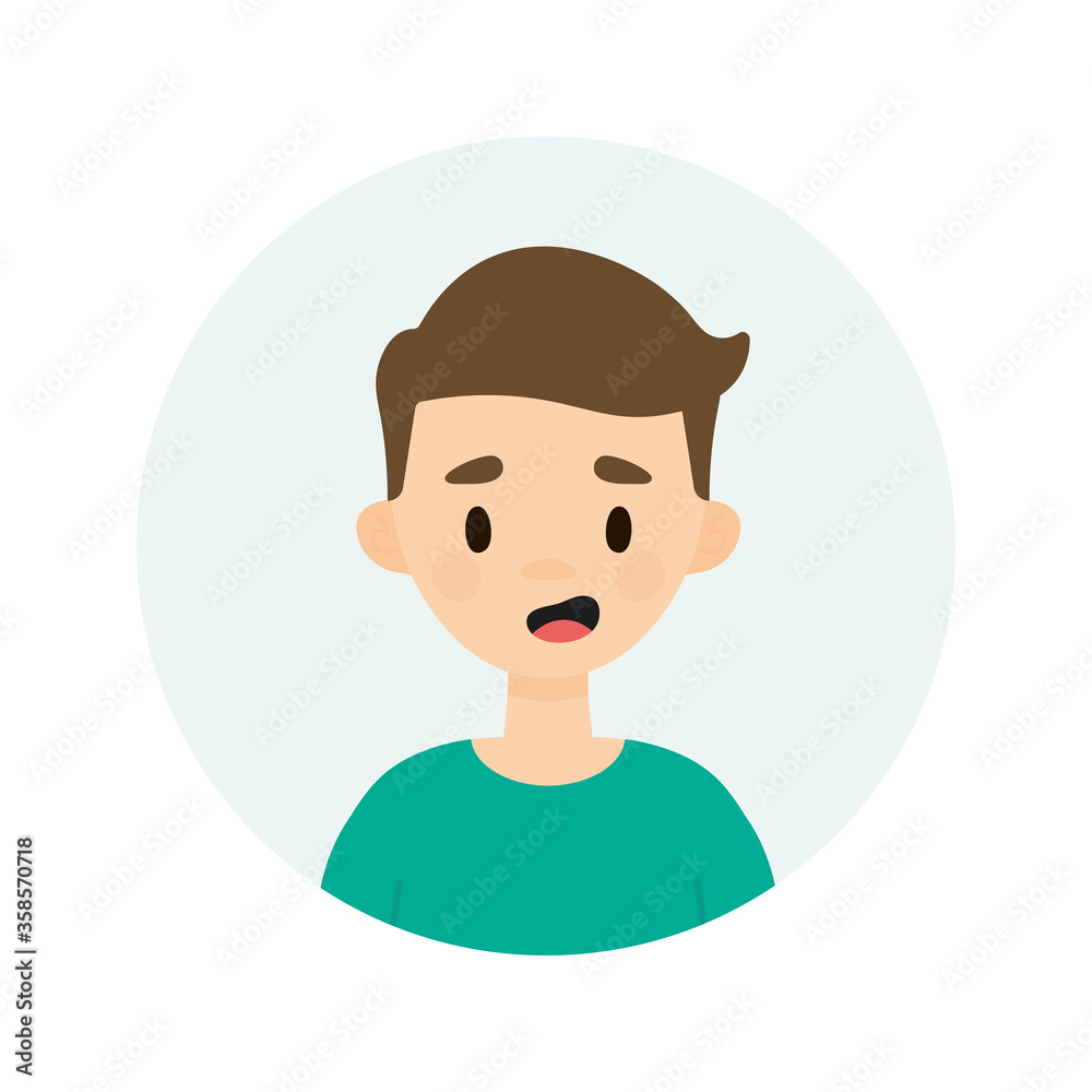 Happy boy on a white background.  Avatar of a young man talking.