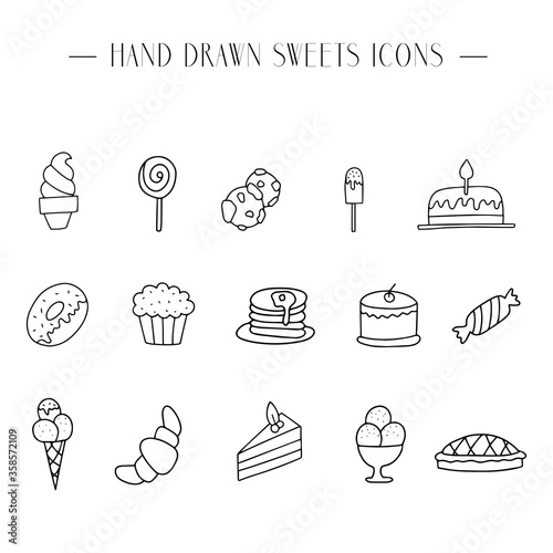 Collection of handdrawn food elements. Food doodles.