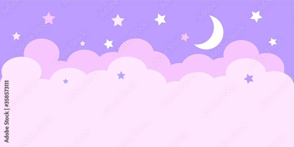 The moon, stars, clouds. A light background in delicate pink and purple colors. Design for a children's bedroom.
The moon, stars, clouds. A light background in delicate pink and purple colors. Design for a children's bedroom.