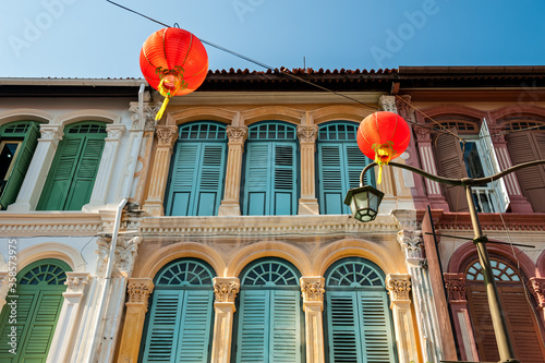 Photography Colourful Shophouse Window Shutters in Chinatown, Singapore