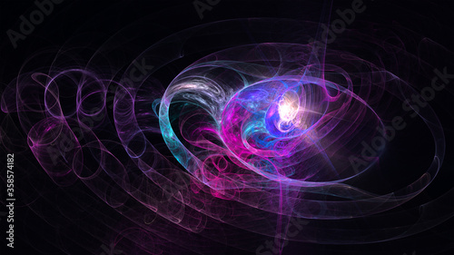 Abstract chaotic neon pattern on a dark background