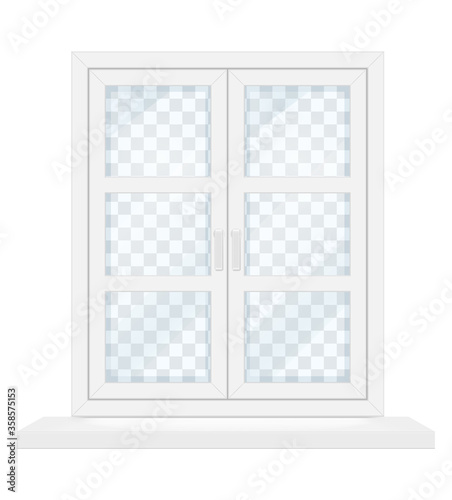 white transparent plastic window with window sill vector illustration
