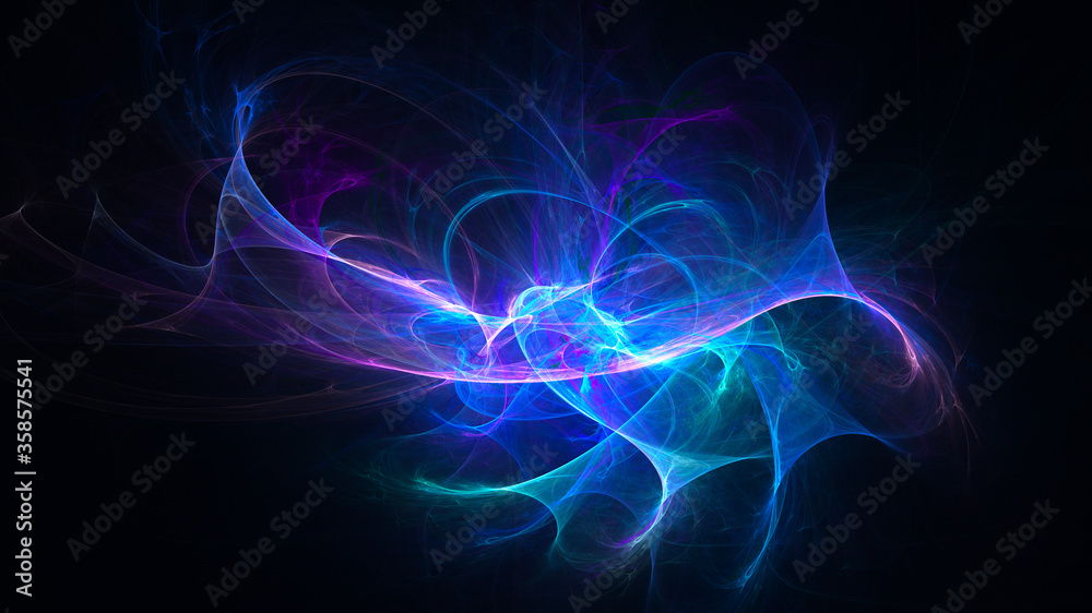 Abstract chaotic neon pattern on a dark background