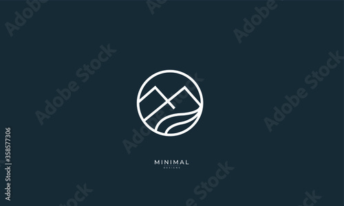 a line art icon logo of a mountain with a river flowing 