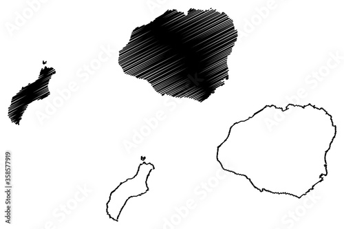 Kauai County, Hawaii (U.S. county, United States of America, USA, U.S., US, archipelago) map vector illustration, scribble sketch Kauai, Niihau and Lehua island map