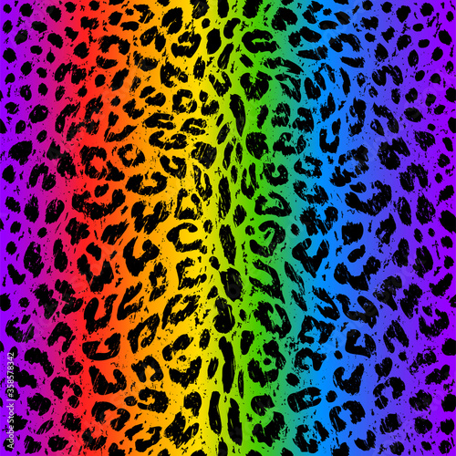 Leopard seamless rainbow pattern. Decorative imitation fur. LGBT community color