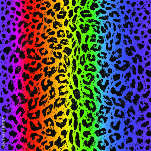 Leopard seamless rainbow pattern. Decorative imitation fur. LGBT community color