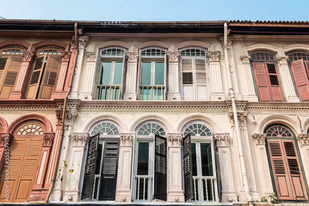 Colourful Shophouse Shutters in Singapore Chinatown