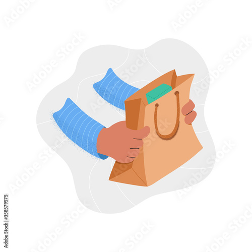 The courier delivered your order in a package. .Fast and quality home delivery. Flat vector illustration
