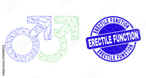 Web carcass gay pair symbol icon and Erectile Function stamp. Blue vector round textured seal stamp with Erectile Function message.