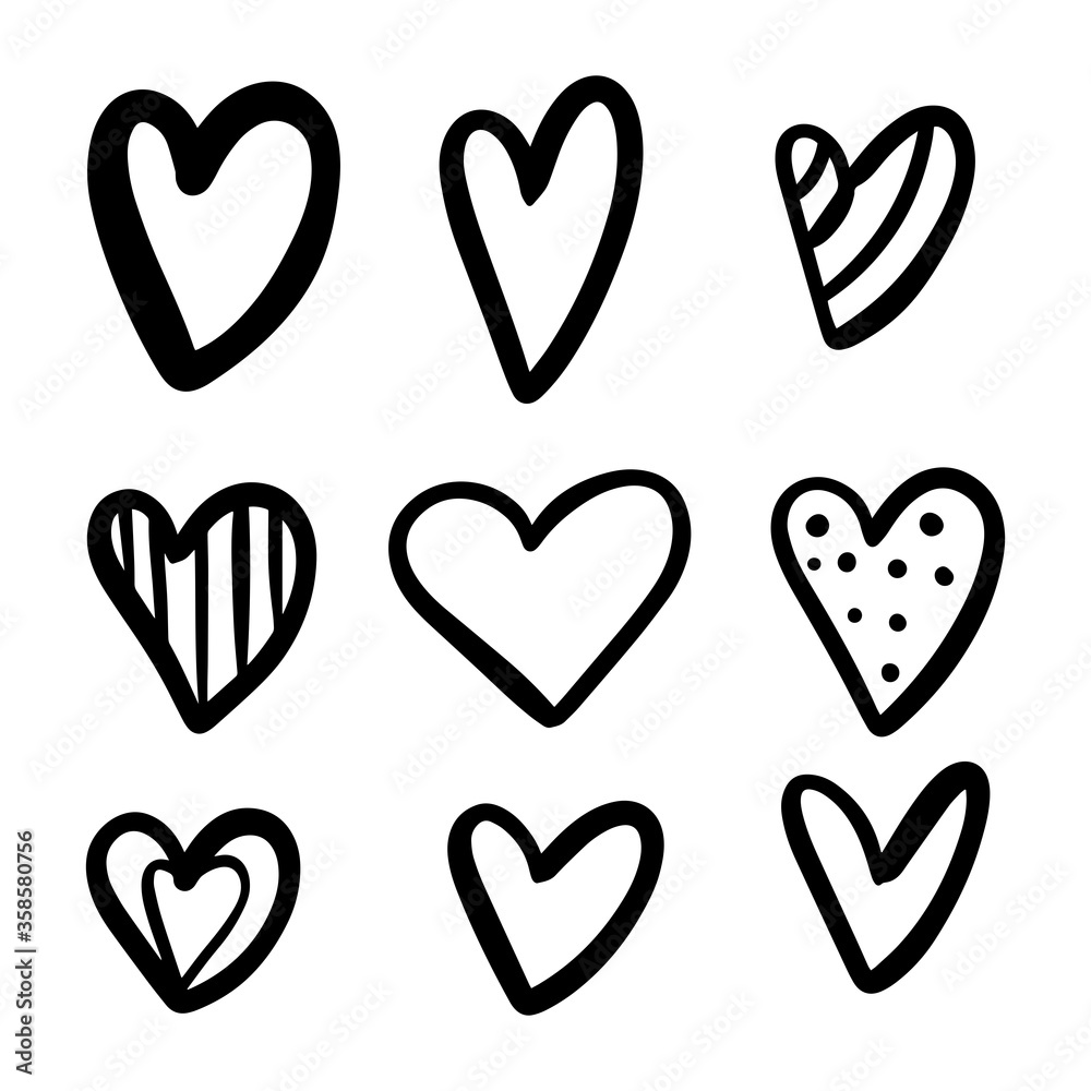 Set of hand drawn hearts. Heart doodles. Set of hand drawn hearts. Heart doodles.