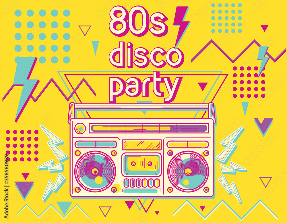 Fototapeta premium 80s disco party funky colorful music design