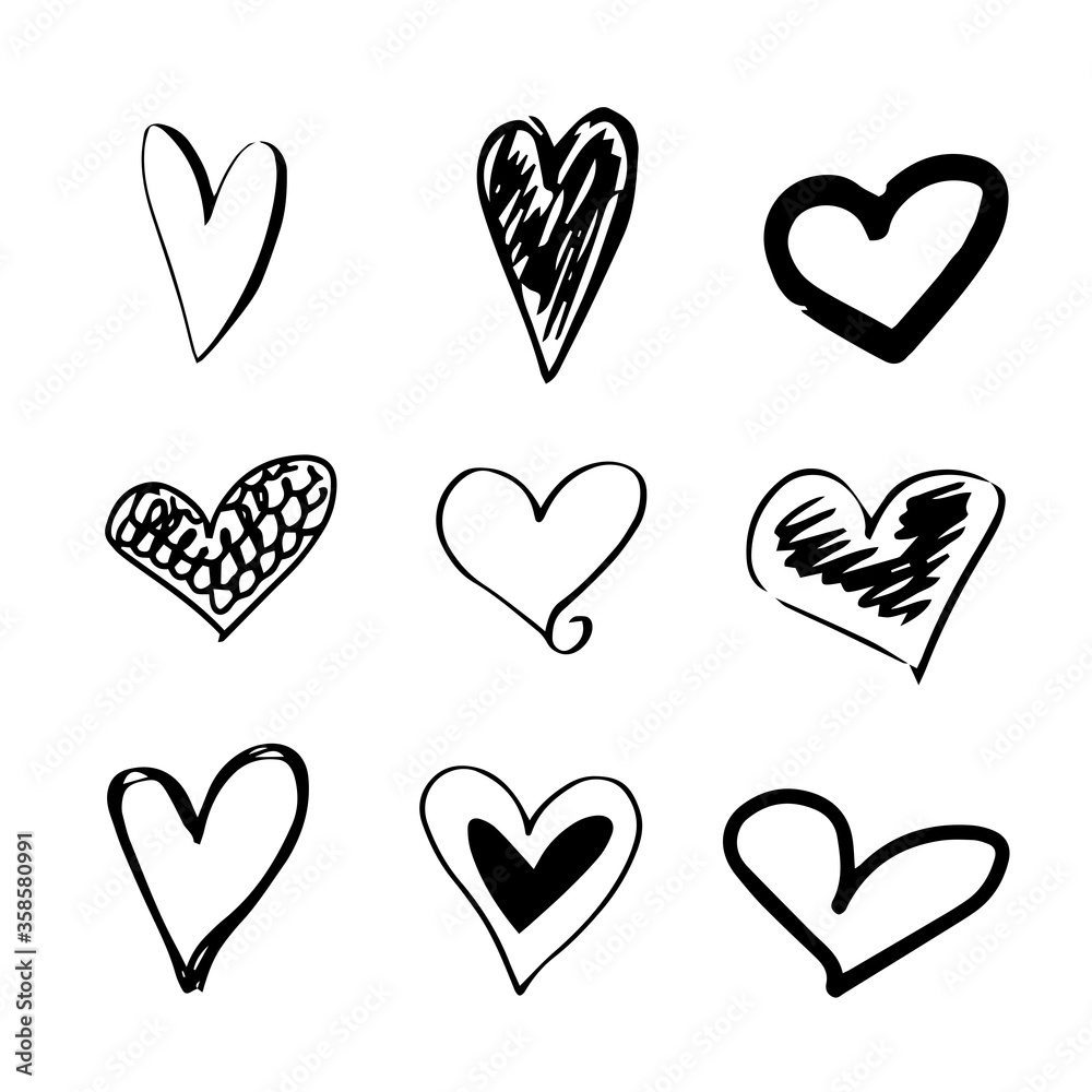 Set of hand drawn hearts. Heart doodles. Set of hand drawn hearts. Heart doodles.